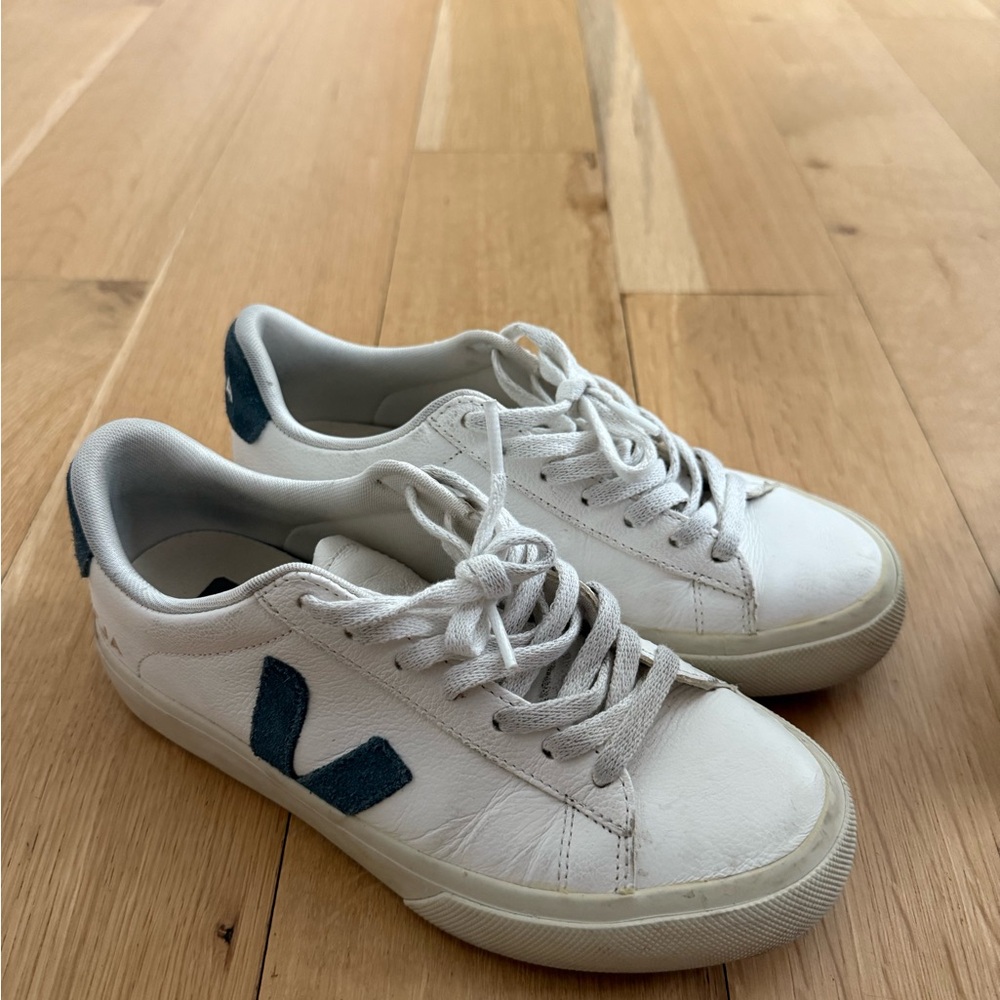 Veja White Sneakers with Blue Accents